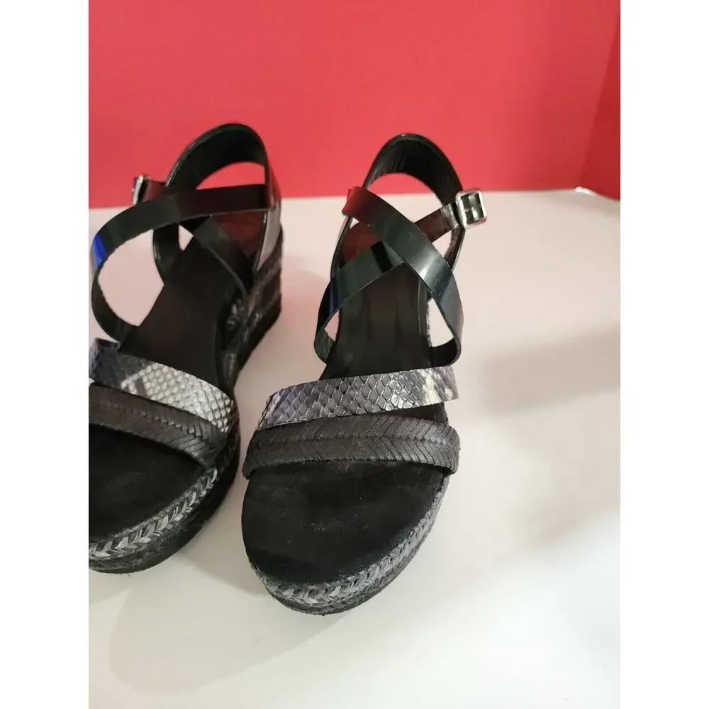 KANNA Espadrilles Womens Sandals Shoes Size 9 EUR 39 Black Strappy platform